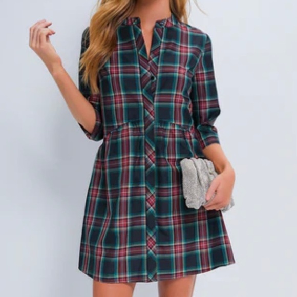 Tuckernuck Dresses & Skirts - Tuckernuck Highland Tartan Royal Shirt Dress-Women’s M/L-Green/Red-Preppy-NEW